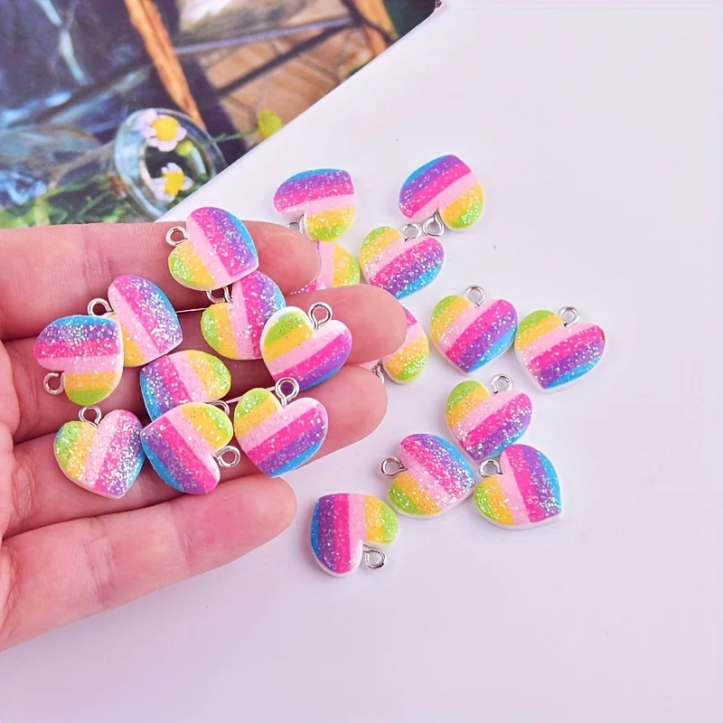Resin Crafts Diy - 10 Buah Liontin Resin Hati Warna-warni