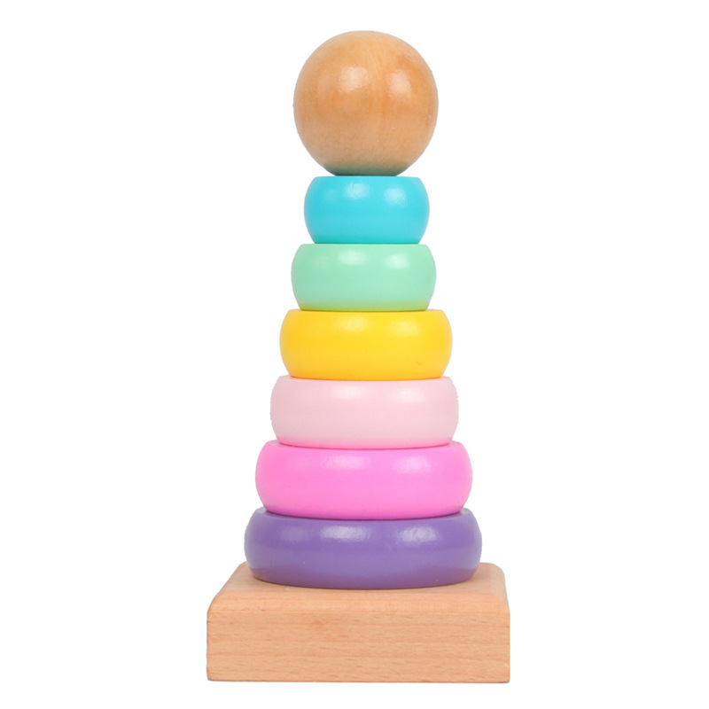 Wood Ring Blank - Mainan kayu Ferrule menara pelangi anak-anak