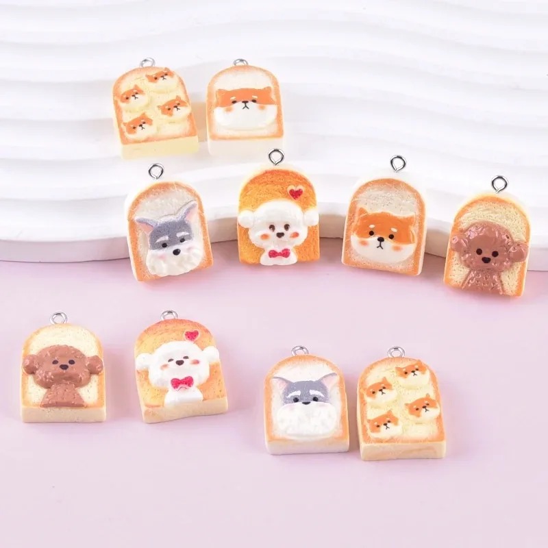 Resin Crafts Diy - 10 Buah Liontin Resin Anjing Roti